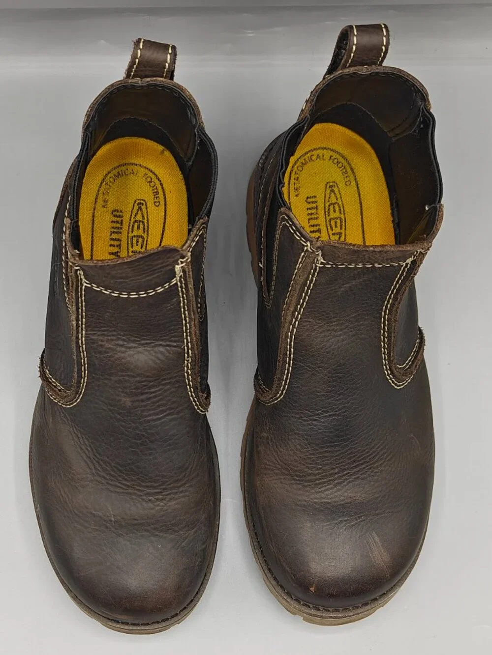 KEEN Utility Mens Seattle Romeo Soft Toe Slip On Work Boot Cascade Brown 7EE